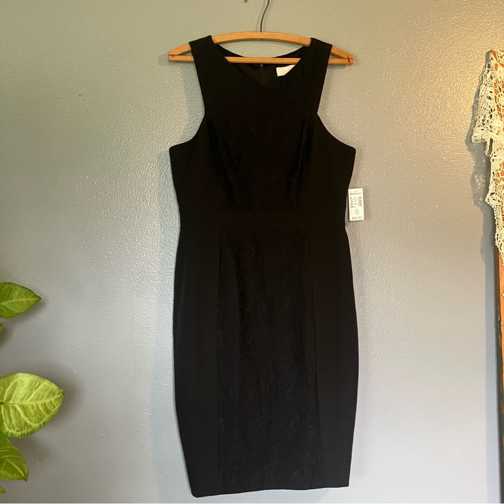 Adrianna Papell Black Halter Sheath Midi Dress